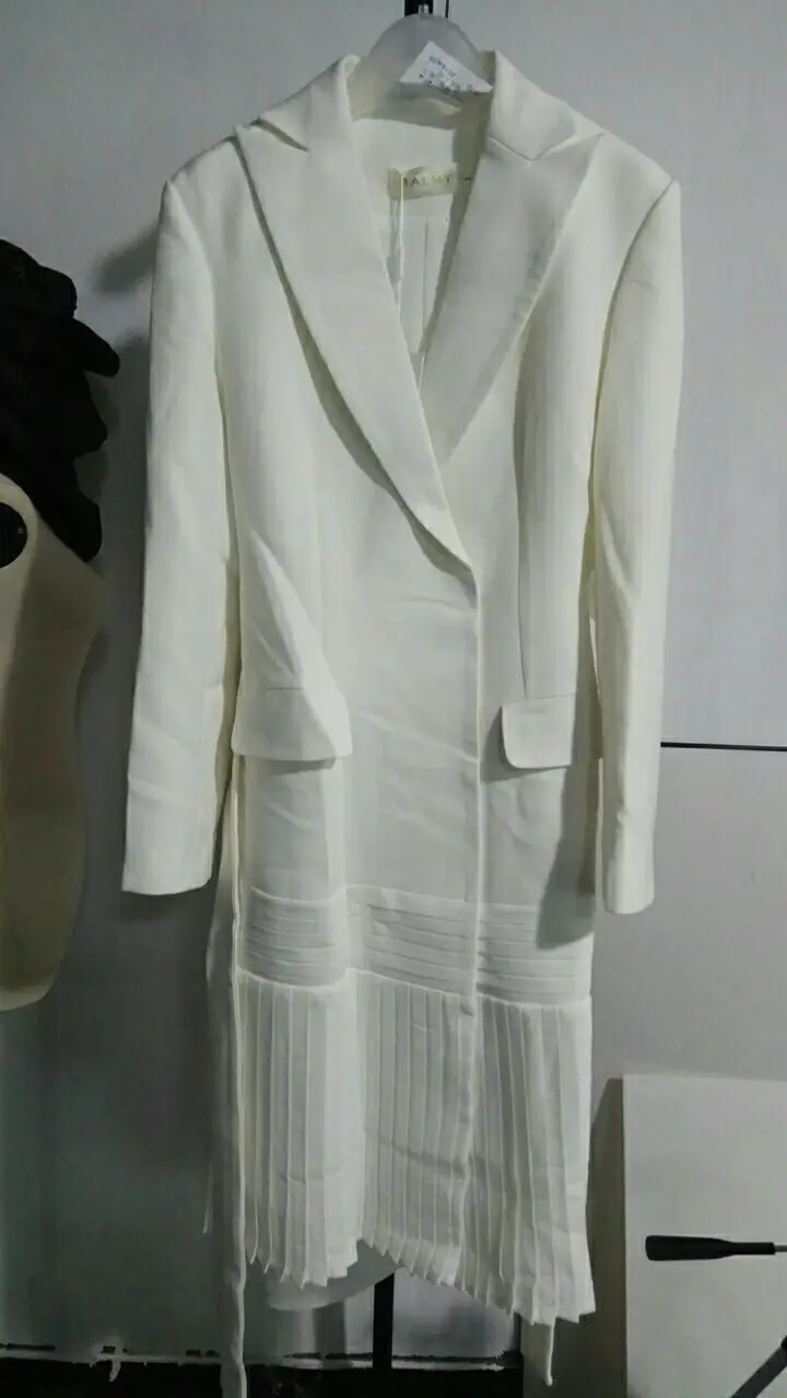 

IEQJ 2021 spring and summer new fashion women clothes turn-down collar full sleeve sashes open stitch pleated bottom stocks