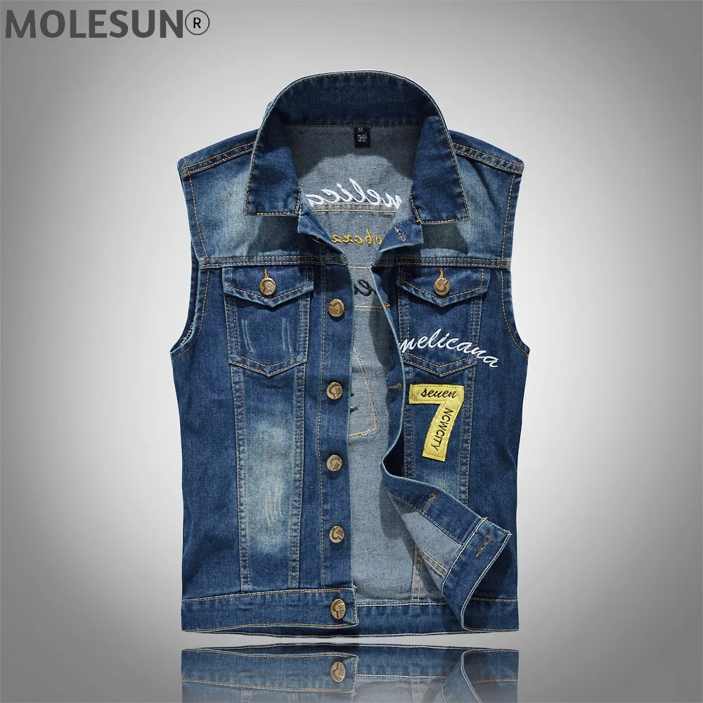 

Джинсовый Приталенный жилет для мужчин, хлопковая синяя ковбойская безрукавка из денима, Повседневная безрукавка на молнии с дырками, верх...