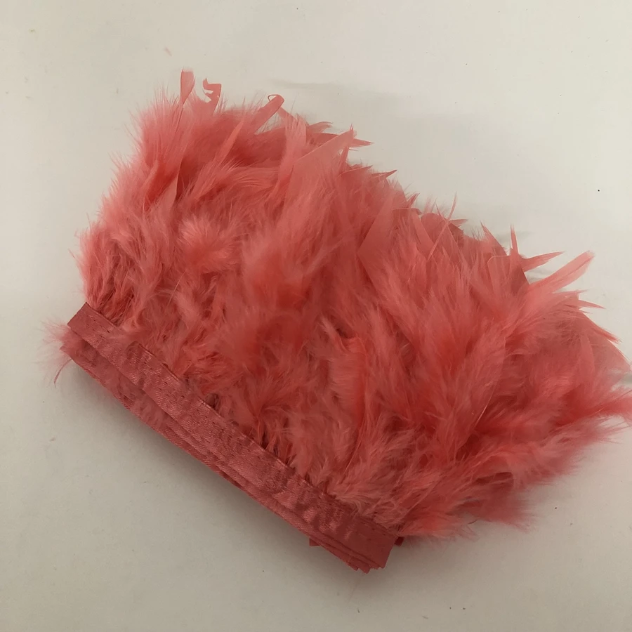 

Wholesale 4-10 Meters Turkey Feather Trim Fringe 4-6inch Coral Dyed Chandelle Marabou Feathers For Skirt Dress Decoration Crafts