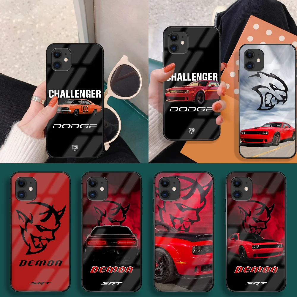 

Sport Car Dodge Phone Tempered Glass Case Cover For IPhone 5 6 7 8 S Plus X Xr Xs 11 12 Pro Max Se 2020 Mini Hoesjes Black Trend