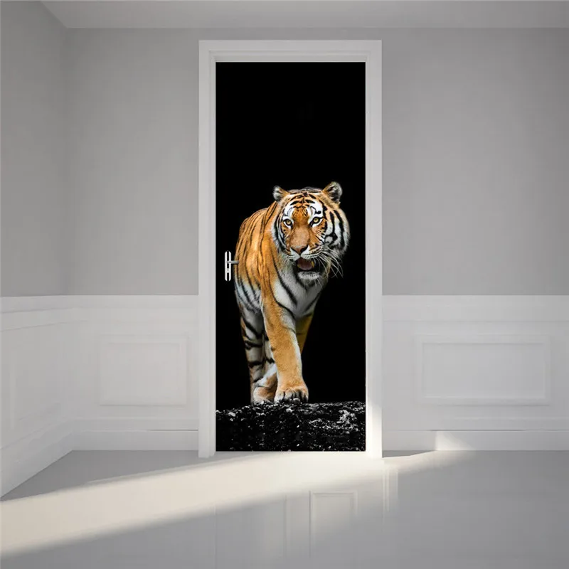 

Tiger Door Stickers Modern Diy Home Decor PVC Self Adhesive Waterproof Wallpaper
