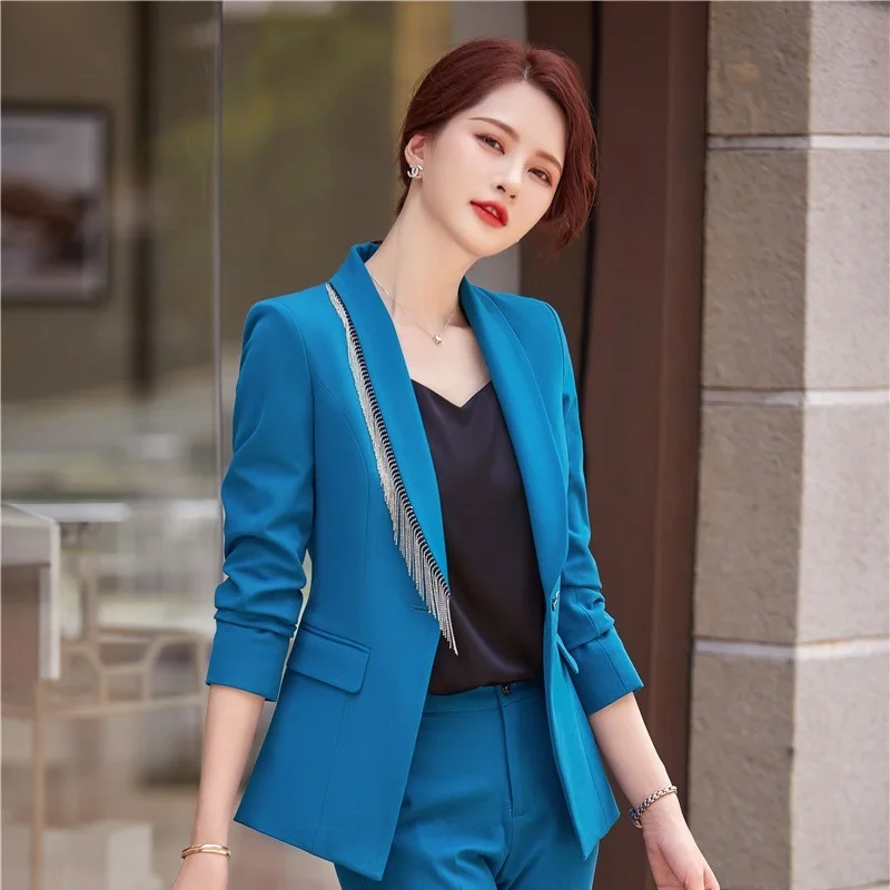 2021 Women's jacket Fashion Blue Coat OL Styles Fall Spring Blazers for Women Business Work Blazer Outwear Tops Plus Size 5XL