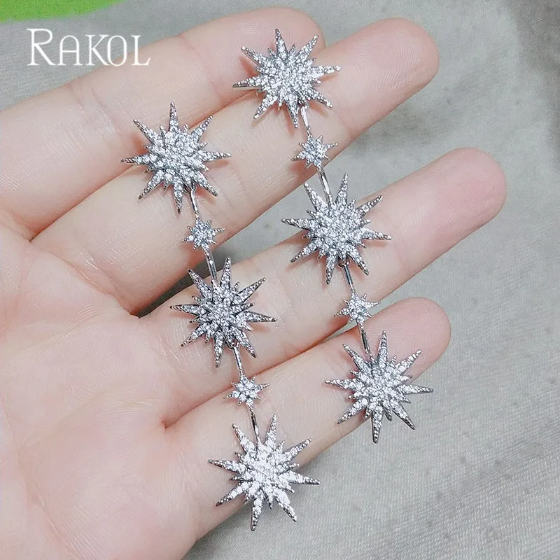 Женские длинные висячие серьги RAKOL элегантные серьги-подвески с микро