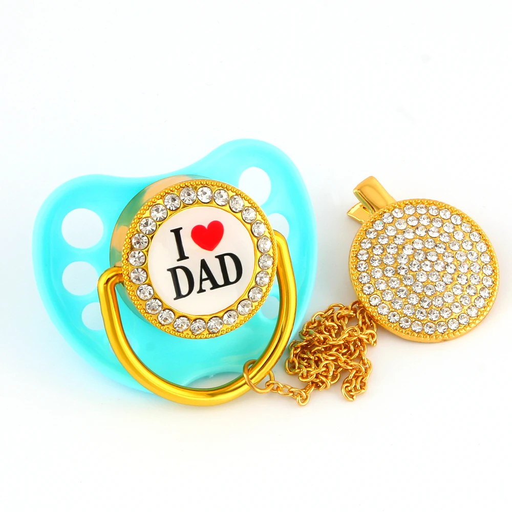 Мятно-зеленая Красивая Роскошная шикарная пустышка с цепочками BPA Free I Love Mum Dad Bling |