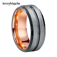 two color tungsten rings black and rose gold tungsten carbide wedding band gift sliver brushed finish center grooved comfort fit