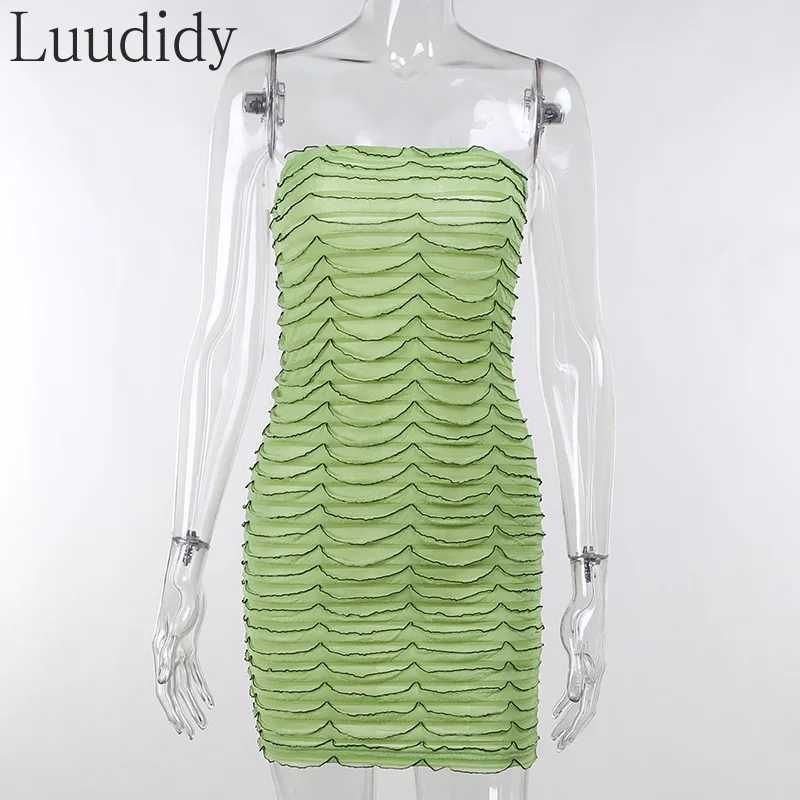 

Women Colorblock Sleeveless Ruched Bodycon Strapless Dress