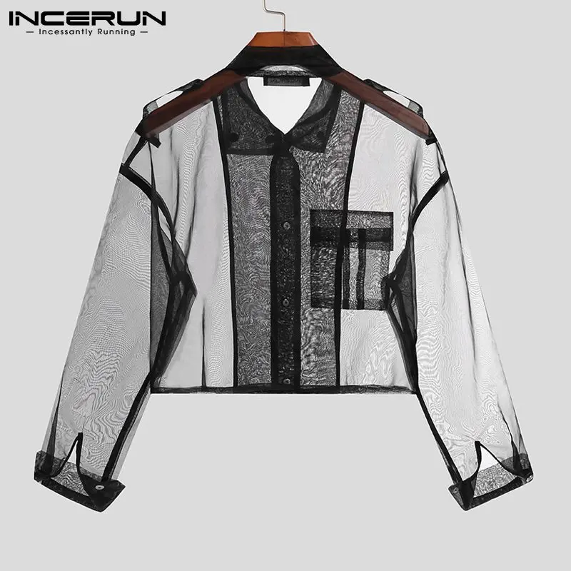 INCERUN Tops 2022 Stylish Men's Sexy Blouse American Style See-through Party Nightclub Breathable Mesh Short Thin Shirts S-5XL 7