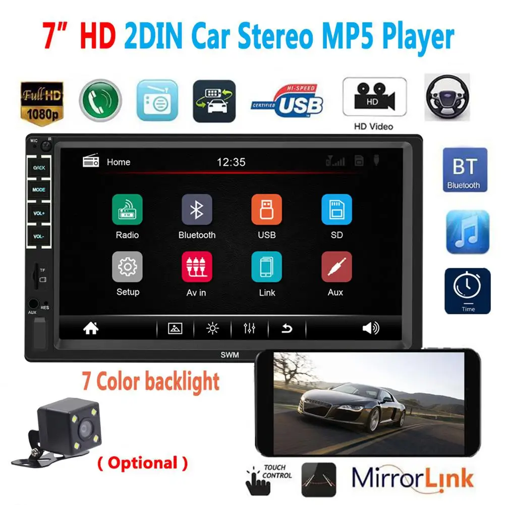 7-дюймовый N7 2DIN HD Автомобильный Bluetooth MP5 плеер USB флэш-диск радио видео дисплей