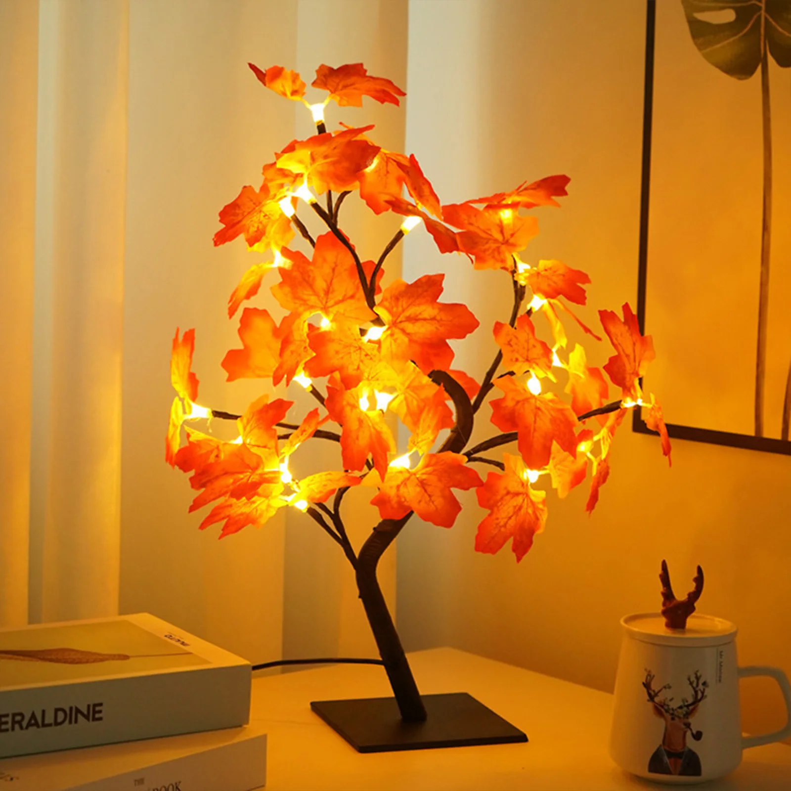 

Decorative Light LED Lamps Simulation Maple Tree Fairy Lights Halloween Christmas Ornament 18 Inches USB Charged Home Decoration