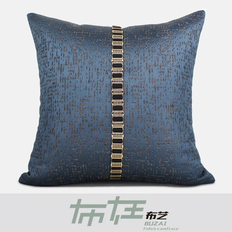 

Однотонные синие наволочки для гостиной, декоративные наволочки с золотой цепочкой для домашнего декора, 50x50 см, 45x45 см