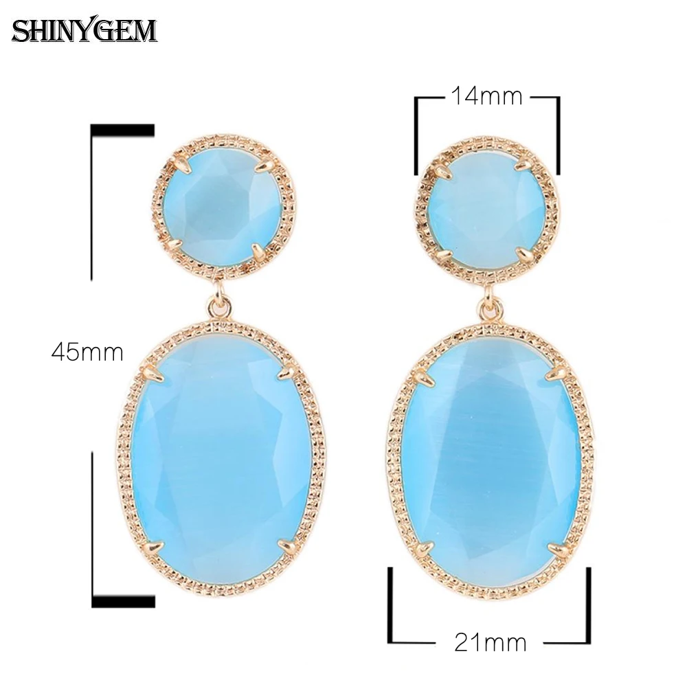 Женские серьги подвески в форме капель кошачий глаз ShinyGem граненые большие стразы
