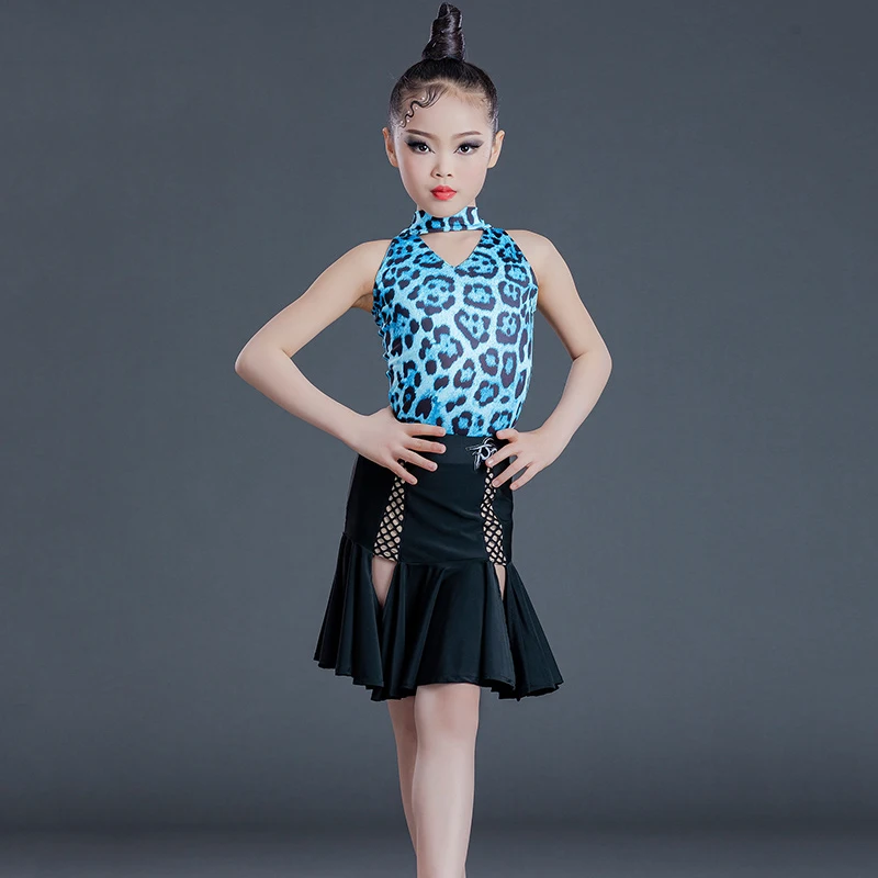

Summer Latin Dance Practice Clothes For Girls Children Latin Dance Costumes Leopard Tops Split Skirts Performance Wear 130-160