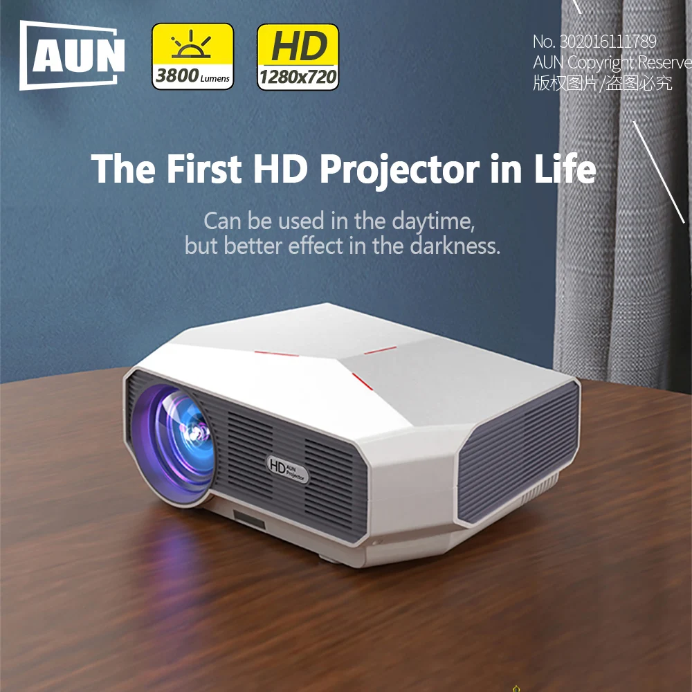 Aon ET HD мини-проектор, 1280x720 P, видео-проектор. 3800 Яркость. 3D Кино. Поддержка 1080 P, HD-IN, USB(опционально версия Android