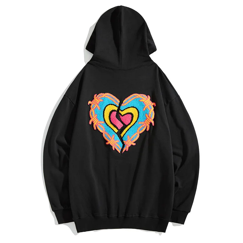 

Heart-Shaped Pattern Flocking Embroidery Luxury Pullover Hoodies Men Winter New 100%Quality Cotton Oversized Loose Xуди Oверсайз