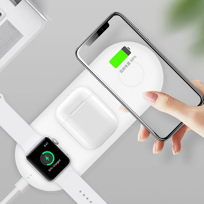 Беспроводное зарядное устройство Qi 3 в 1 для iPhone 11 Pro XS Max XR X 8 Apple Watch AirPods док станция