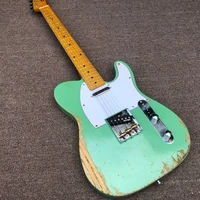 heavy relic tl electric guitar alder body maple neck aged hardware light green color nitro lacquer finish can be customized