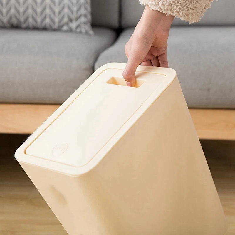 

2 Pcs 12L Bathroom Trash Can Toilet Kitchen Waste Bin Dustbin Garbage Bin Press Lid, Beige & Black