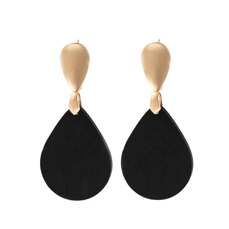 Винтажные геометрические деревянные серьги в форме капли воды золотого цвета