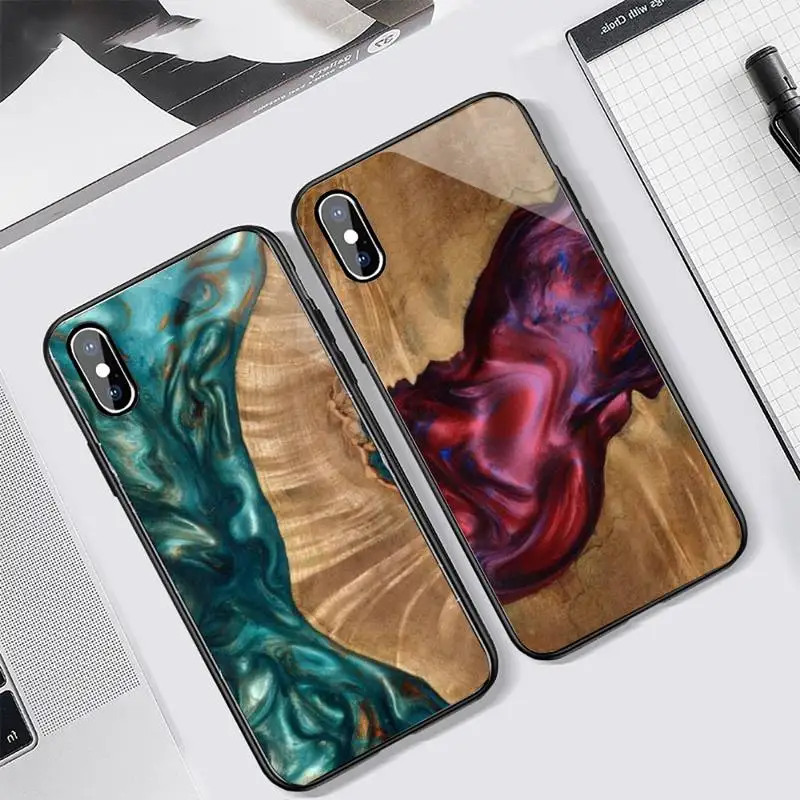

Traveler Protective Wood Resin art Phone Case Tempered glass For iphone 6 7 8 plus X XS XR 11 12 13 PRO MAX mini