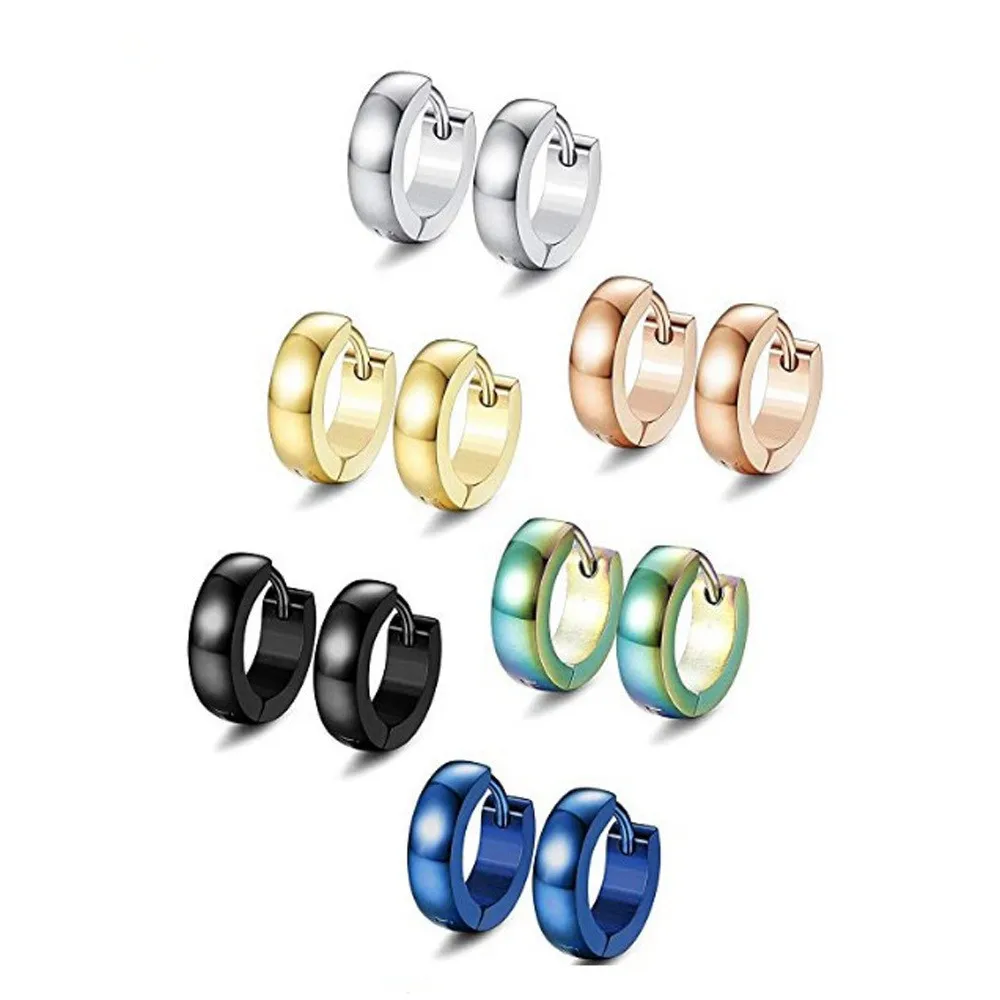 Модные мужские и женские серьги кольца золотого черного цвета из нержавеющей