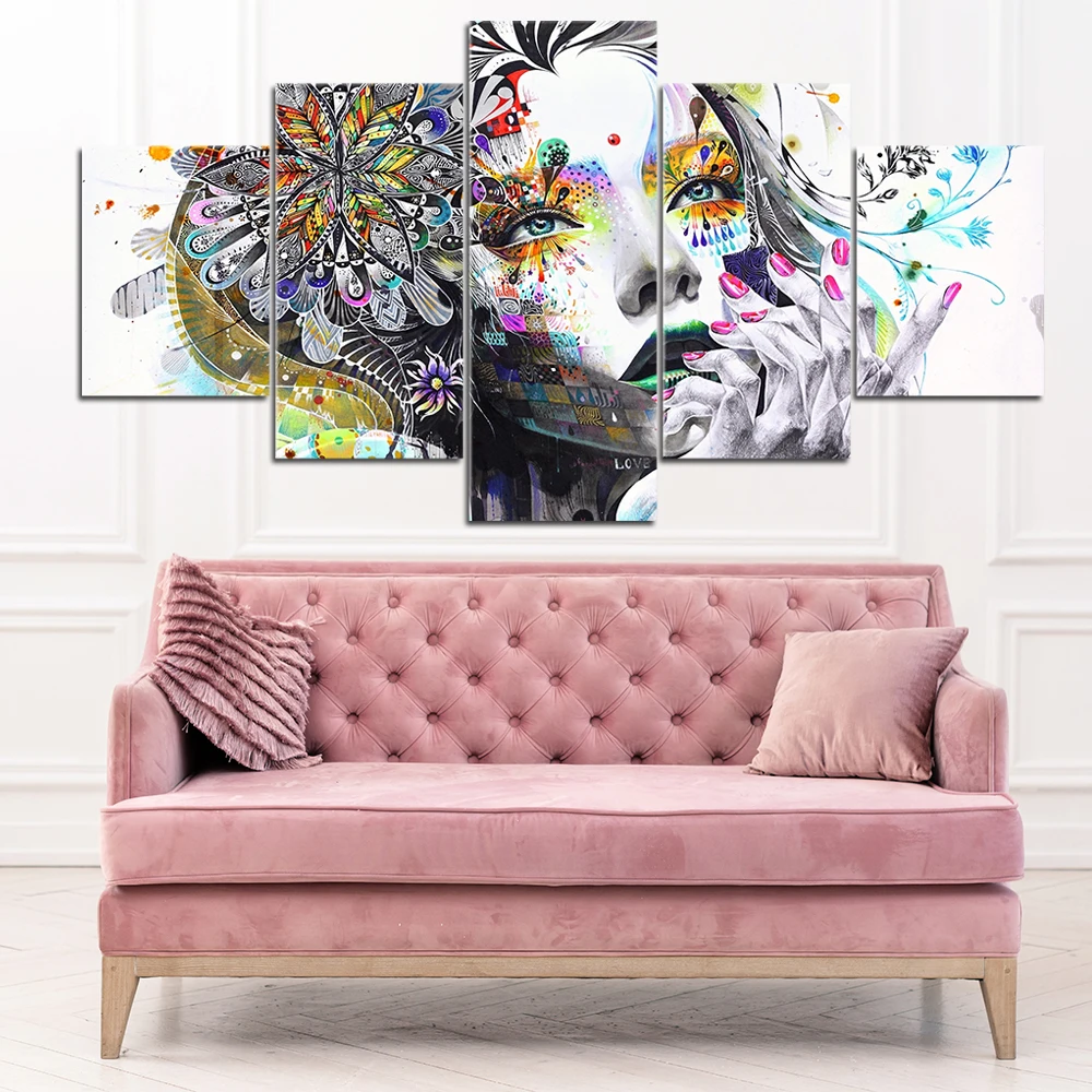 HD Печатный 5 шт. Холст Искусство психоделический современный многоцветный лицо