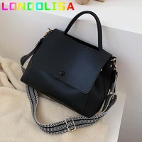 fashion simple pu leather crossbody bag for women large capacity handbag 2021 solid color shoulder messenger bags retro tote sac