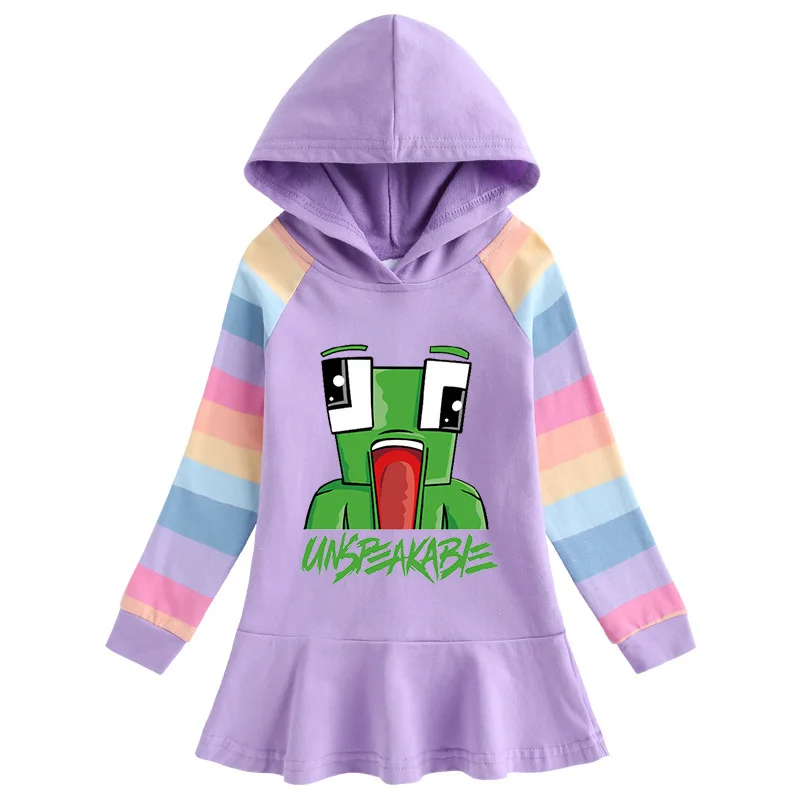 

Girls unalbeHooded Dress 2021 Spring Autumn Cartoon Rainbow Girls Dress Kids Long-sleeved Hooded Sweater Princess Dress