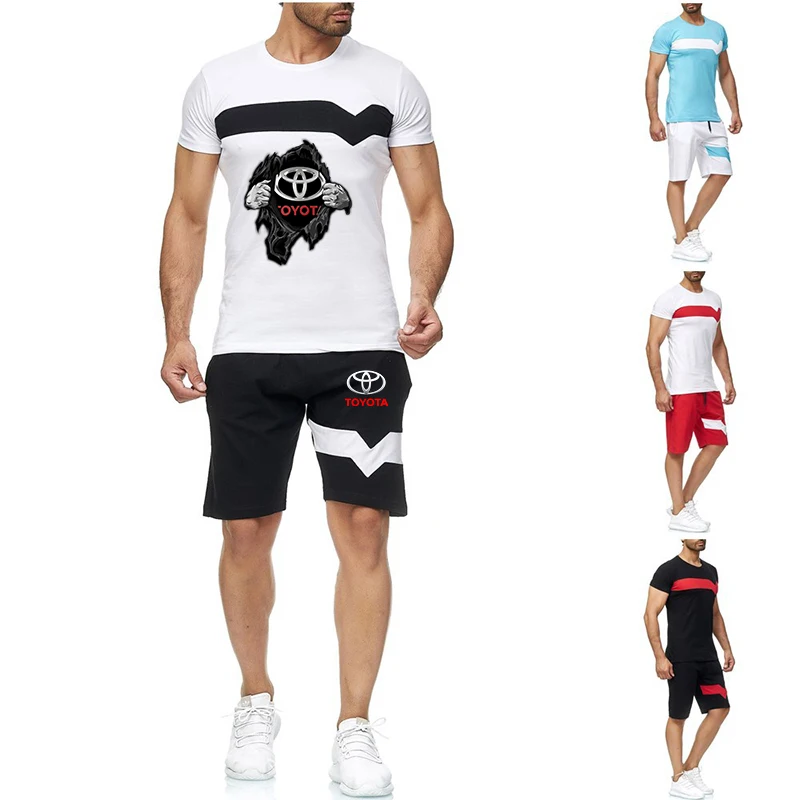 

Toyota printing 2021 Summer Fashion Men Sporting Suits TRD Harajuku Short Sleeve T-Shirt Shorts 2 Piece Leisure Clothing