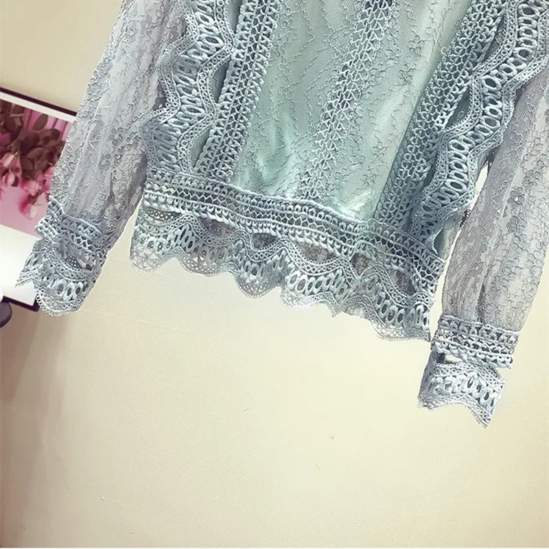 Женская кружевная блузка MUMUZI шифоновая с длинным рукавом Лоскутная рубашка в