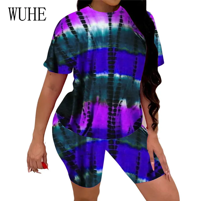 

KEXU Women Summer Tie Dye Gradient Two Piece Shorts Set Basic Casual Outfits Sport Active Tracksuit Sweatsuit