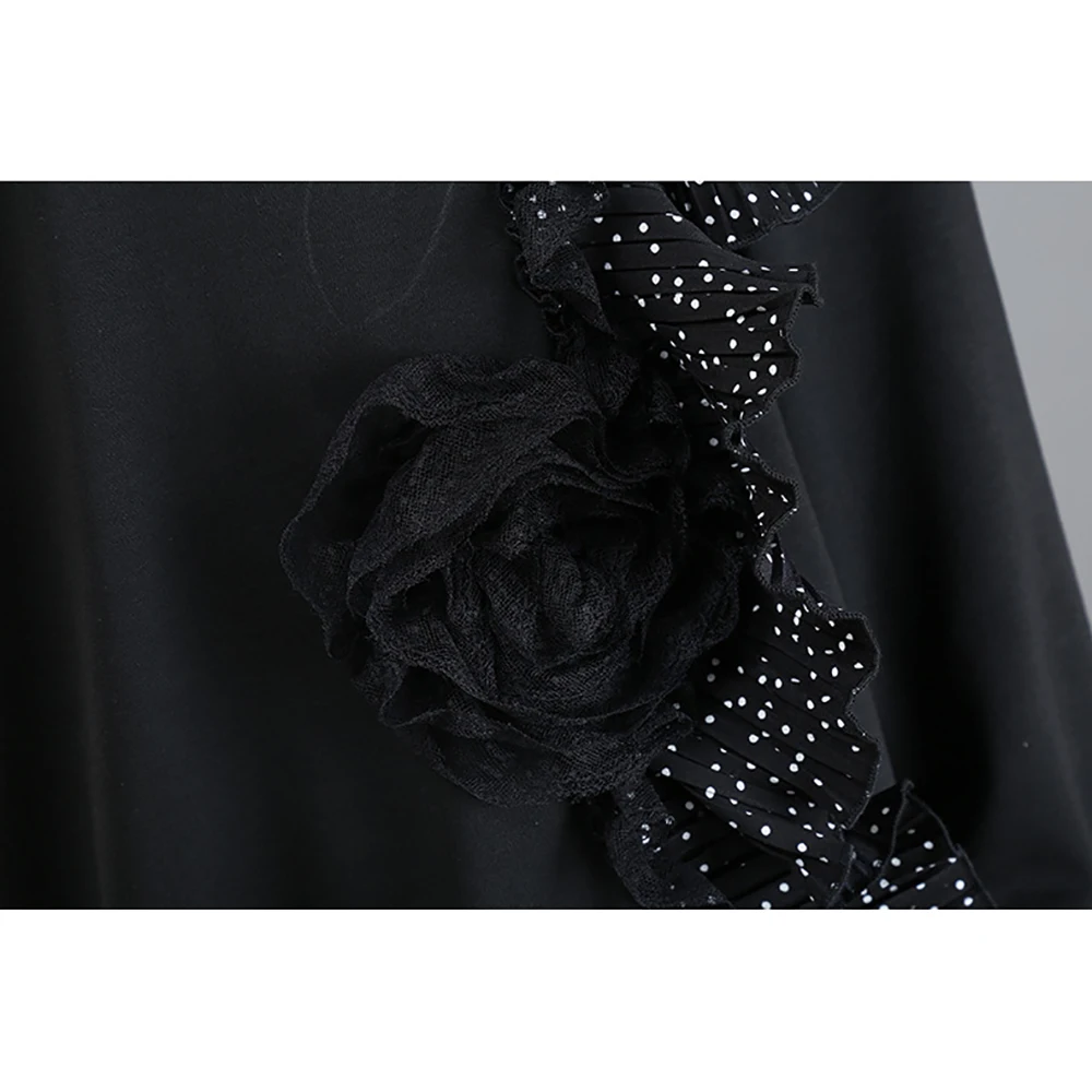 

YUANYUANJYCO Autumn Spring Women Casual Sweatshirts Fashion Appliques Patchwork Lace Flower Dot Print Long Sleeve O-Neck Tops