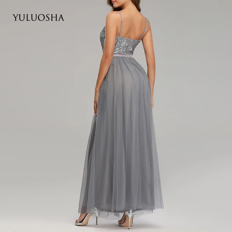 YULUOSHA Wedding Guest Dress Lace Sequined Sleeveless A-Line Bridesmaids Dresses Elegant Plus Size Vestido De Festa Longo | Свадьбы и