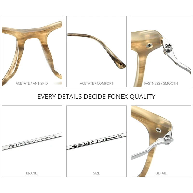 ФОНЕКС Оправа оптических очков Titanium для мужчин 2021 ретро-квадратные очки для дальнозоркости для женщин, ацетатные очки, модель F85668.