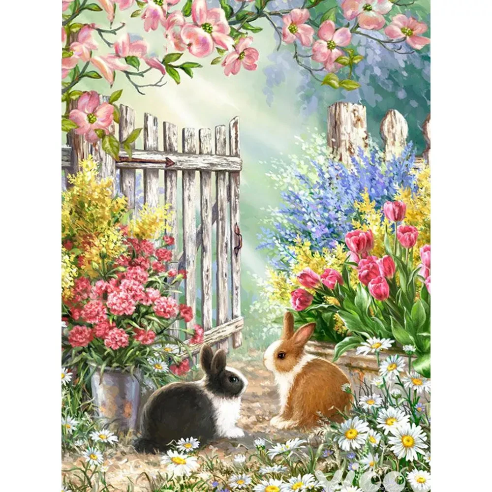 

5D Manual DIY Square / Round Diamond Rabbit Drill Painting, Flower Embroidery Kit, Animal, Home Decoration, New Series