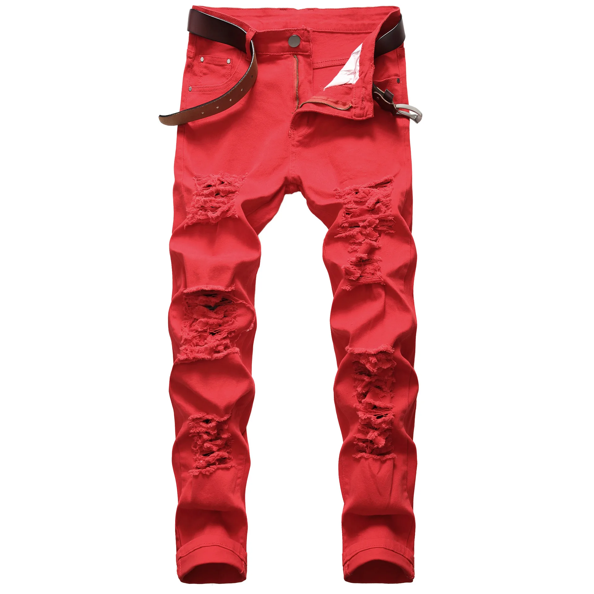 

Straight Hole Destruction Trousers Distressed Jeans Men Denim Trousers Men Jeans Fashion Designer Brand White Jean Male
