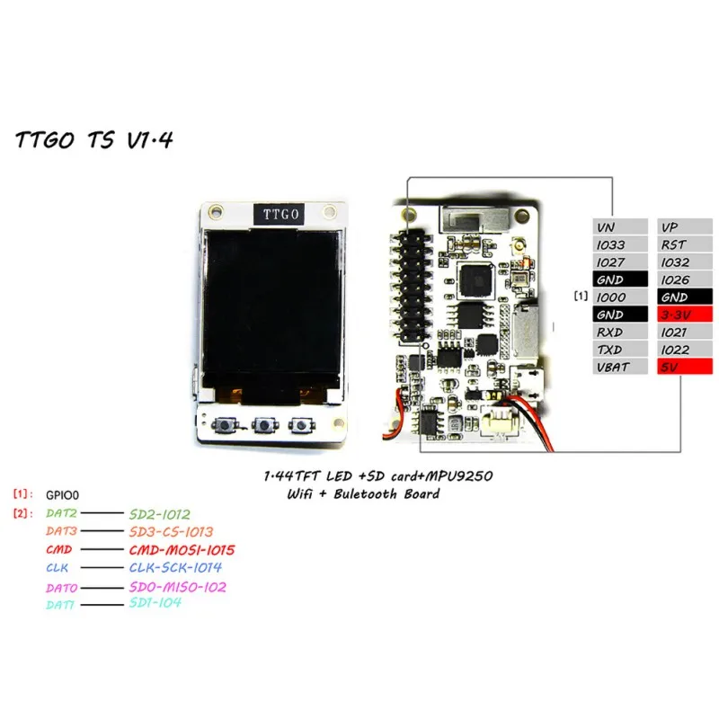 TTGO ESP32 TFT SD карта MPU9250 Bluetooth WiFi электронный модуль V1.4 с динамиками и 1 8 дюймовым