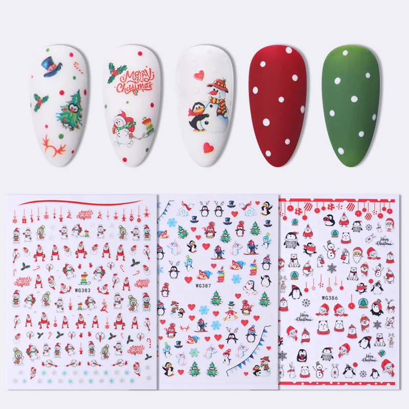 1 лист Рождественские 3D наклейки для ногтей милый пингвин Санта Клаус Снеговик