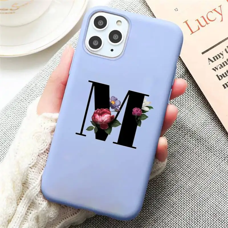 

Alphabet Letter Phone Case Candy Color Blue for iPhone 11 12 pro XS MAX 8 7 6 6S Plus X 5S SE 2020 XR