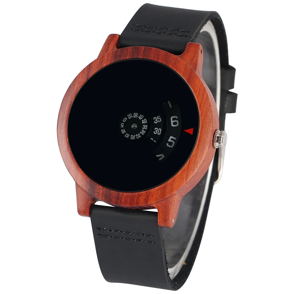Часы мужские с деревянным ремешком Классические кварцевые черные наручные из