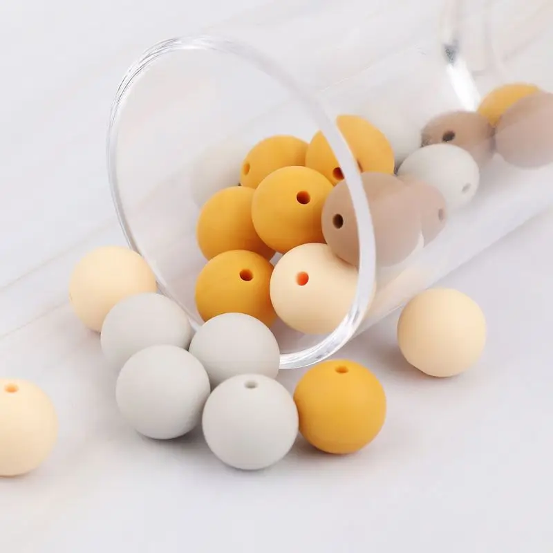 

15mm 20pcs/lot Silicone Loose Beads Safe Teether Round Baby Teething Beads DIY Chewable Colorful Teething For Infant Wholesale