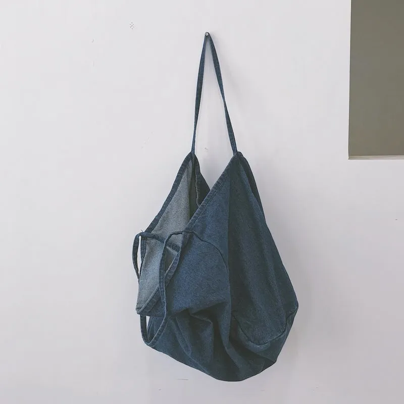 

Big Capacity Denim Cloth Bag Original Design Simple Casual Canvas Beach Bag Women Personality Foldable Big Travel Shopping Bag