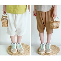 new summer solid color casual calf length pants baby boys and girls cotton and linen comfortable breathable childrens pants
