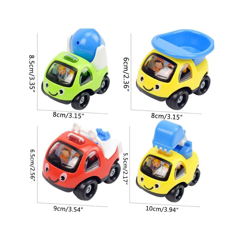 

Drop Ship 4Pcs/set Cute Engineering Car Model Pull Back Toy Children Plastic 3D Construction Vehicle Kids Baby Educational Toy