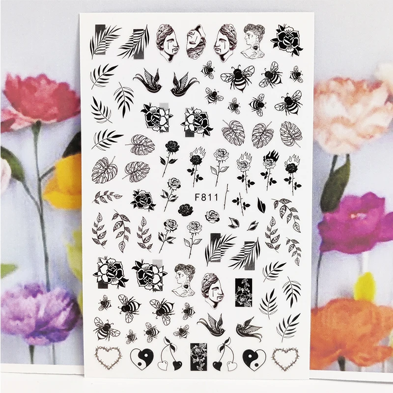 

3D наклейки для ногтей, розы, цветы, птица, лист, насекомое, модные маникюрные наклейки, аксессуары, украшение