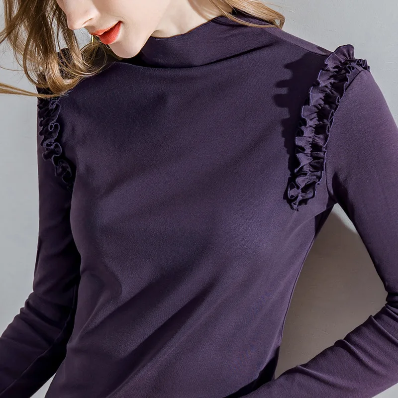 

2021 Long Sleeve Women Autumn Blouse VD1572 Black Coffee Purple Cotton Women Tops korean clothes