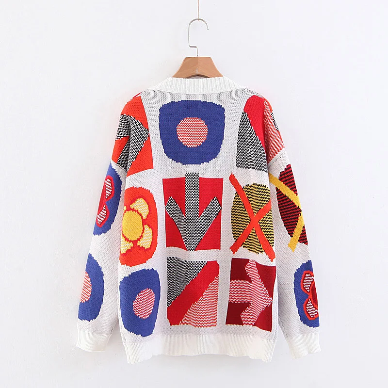 Women vintage multicolor knitted sweater long sleeve o neck stretchy pullovers retro female casual wear loose tops | Женская одежда