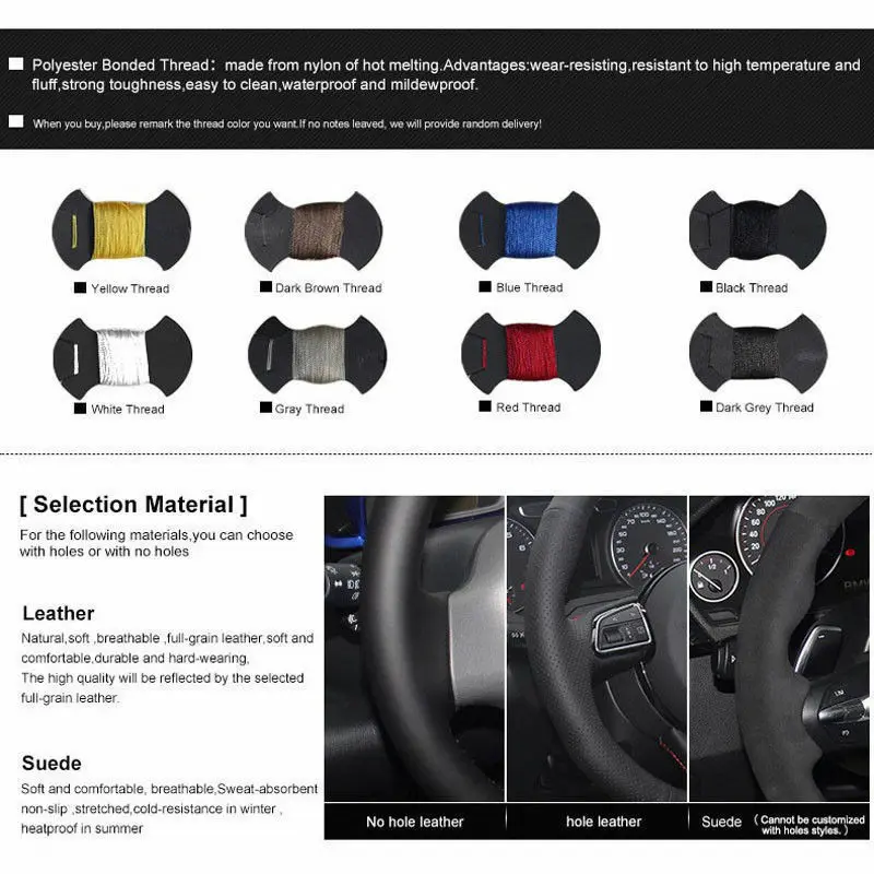 

Car Steering Wheel Cover Hand seaming on Wrap Cover Car interior decoration For Toyota Prado