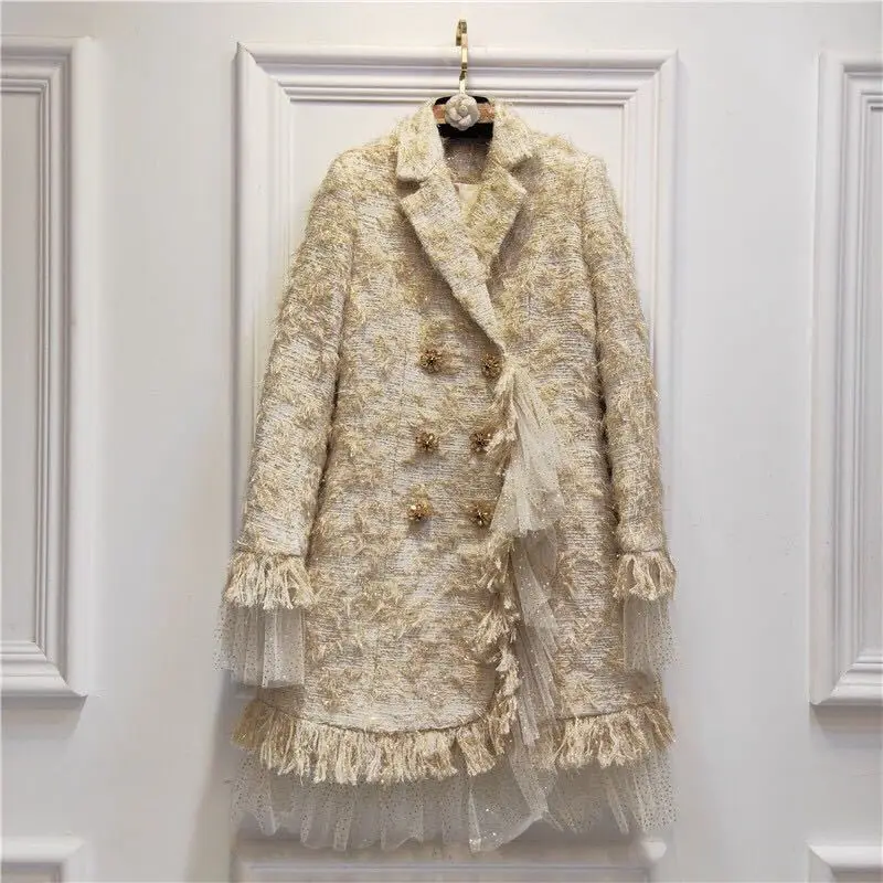 2020 шелк грубые цветы Пряжка кисточка Сращивание сетки Марля пальто с яркой