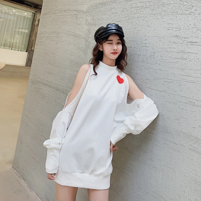 female hoodie tunic Зимняя Блузка мини толстовки с капюшоном повседневные топы с длинными рукавами и принтом «любовь», белые топы с открытыми плечами, туника, Одинаковая одежда для пар - Цвет: female hoodie tunic
