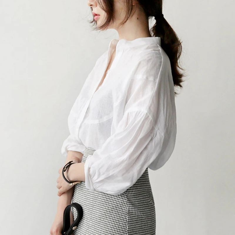 Белая рубашка женская в Корейском стиле с рукавом три четверти свободный осенний